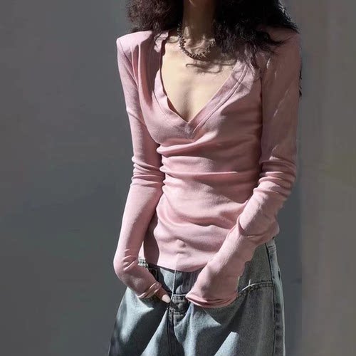 薄款天丝长袖女微透低领打底衫
