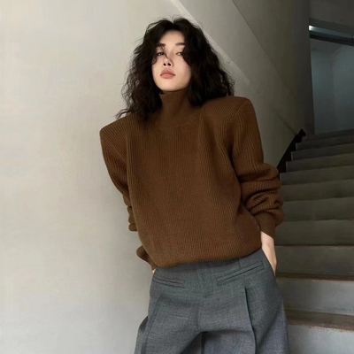 高领毛衣女秋冬高级感宽松慵懒风
