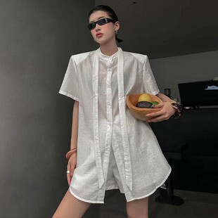 衬衣女轻奢减龄洋气垫肩上衣 女2026新款 今年漂亮独特别致短袖 衬衫