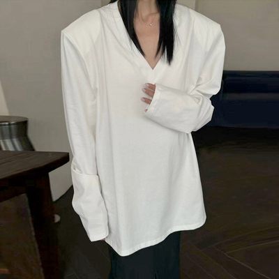 长袖韩版垫肩纯棉女中长款遮屁股