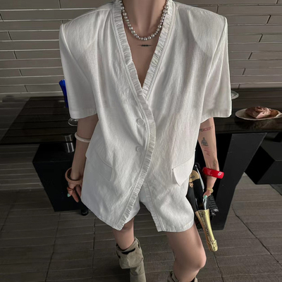 高级感西装外套女薄款短袖衬衫
