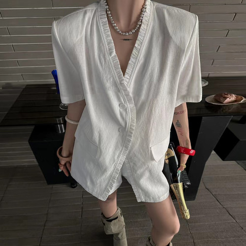 高级感西装外套女薄款短袖衬衫