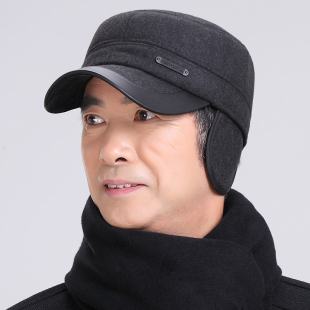 冬天中老年平顶帽子男冬季老年人爸爸帽老人男帽中年护耳老人帽男