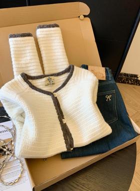 复古风小香风针织开衫女秋季新款宽松慵懒风百搭高级感毛衣52856