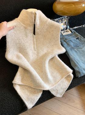 高级感半开领马甲背心女秋冬季时尚宽松显瘦叠穿无袖毛衣53319