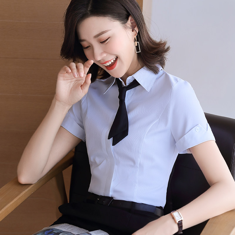 工作服女气质职场银行白领前台办公短袖衬衫职业装工装夏商务衬衣