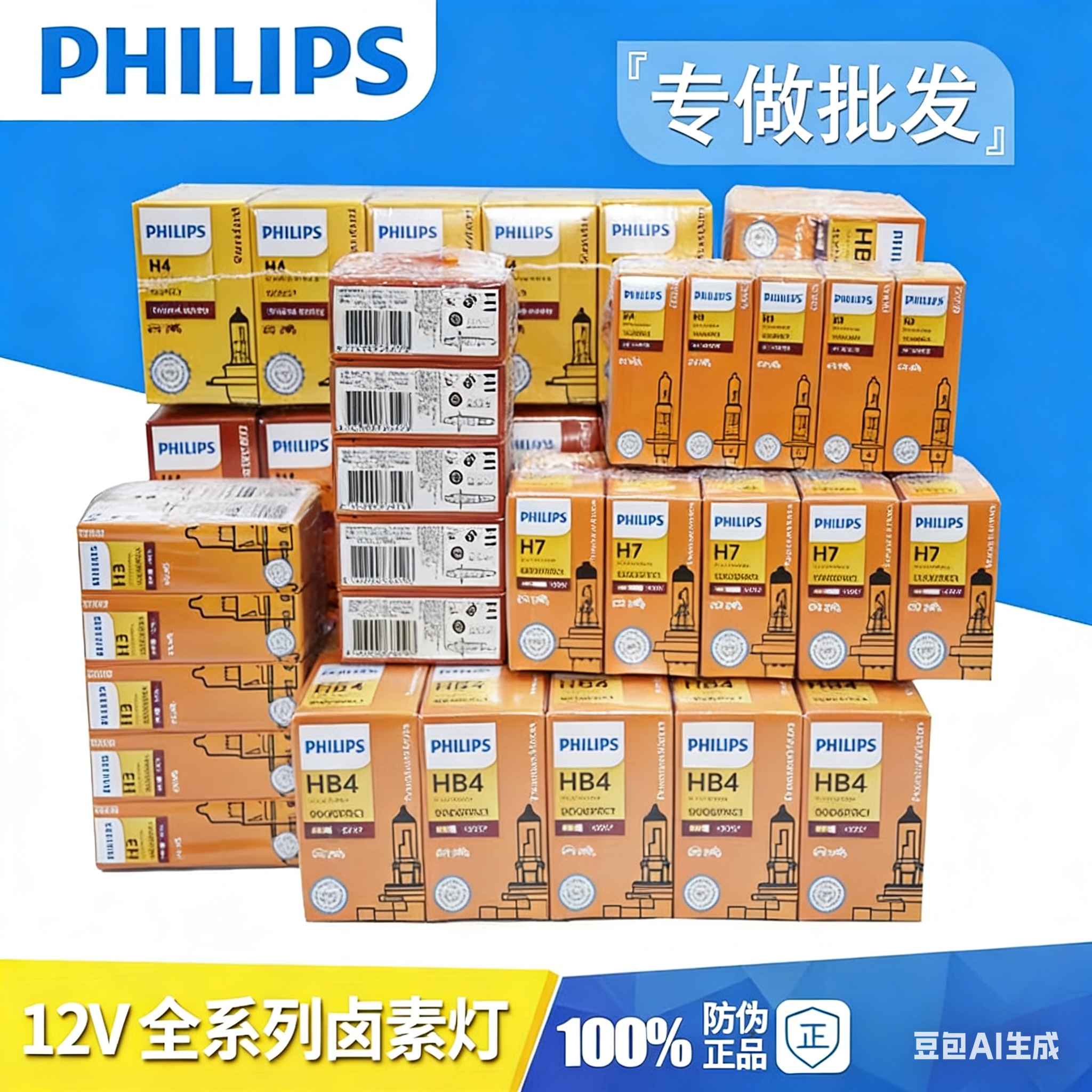 批发飞利浦汽车大灯h7灯泡12972 12V 55W远光灯近光灯卤素灯泡