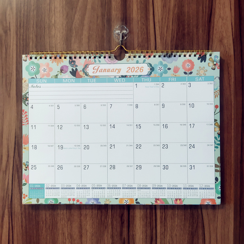 25-2026年挂历办公室墙面日历英文18个月亚马逊挂墙式小清新挂历