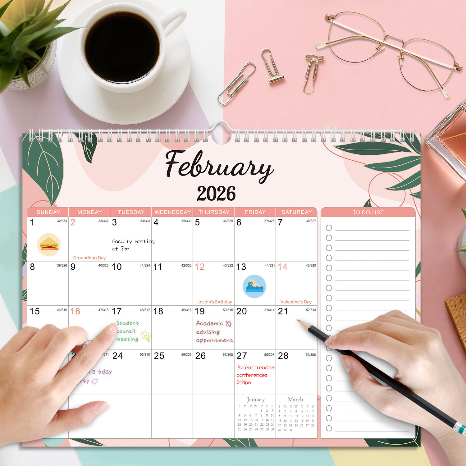 2026年亚马逊跨境热销英文日历墙上挂历桌面简约创意倒计时台历