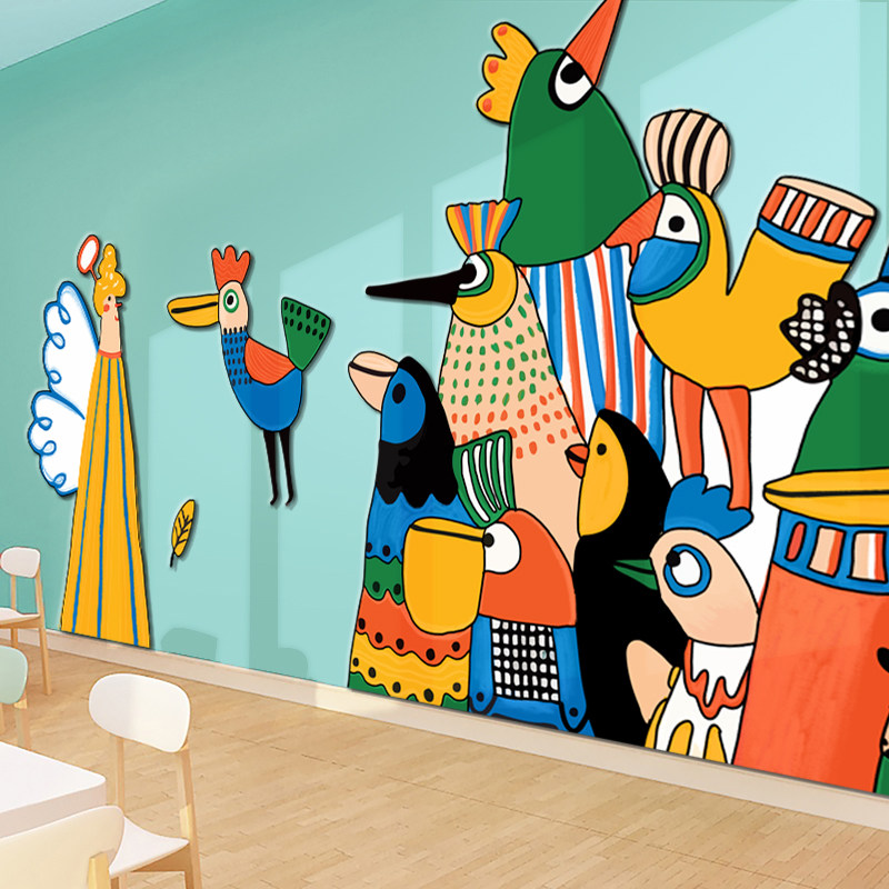 幼儿园花儿朵朵主题插画墙电视背景走廊楼梯间教室手绘环创定制贴