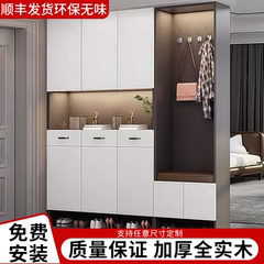 实木鞋柜家用门口收纳柜一体靠墙大容量入户玄关鞋柜2025新款定制