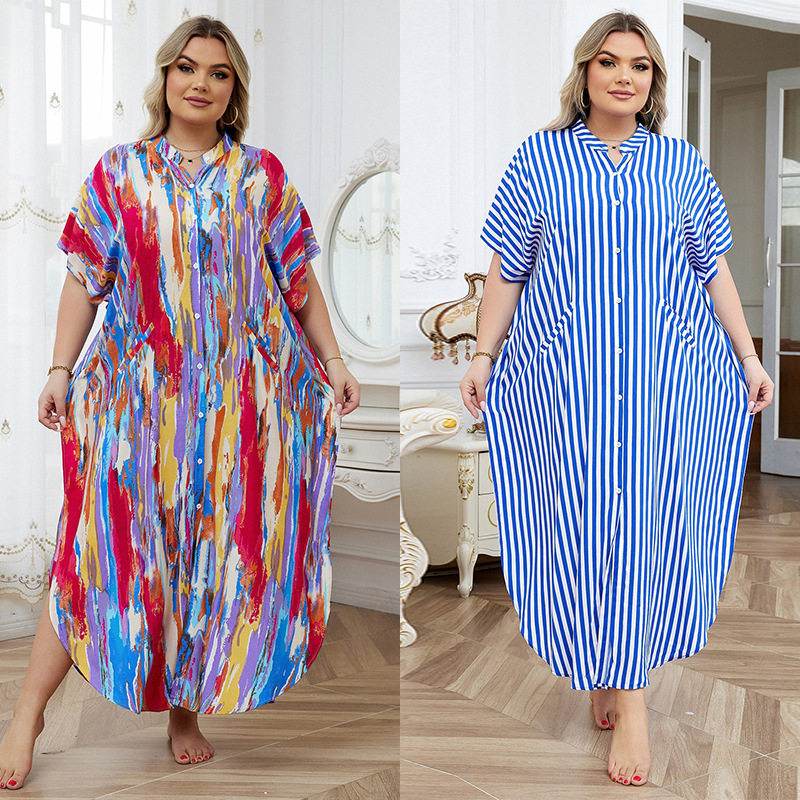 跨境新款度假欧美风棉衬衣宽松大码长裙防晒衣沙滩外套比基罩衫女