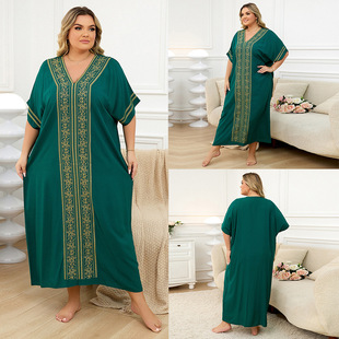 跨境欧美人棉绣花度假宽松大码 连衣长裙女 沙滩外套比基尼外搭罩衫