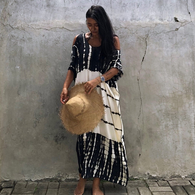 外贸新款欧美防晒衫沙滩度假长裙长袍比基尼罩衫外搭泳衣外套女士