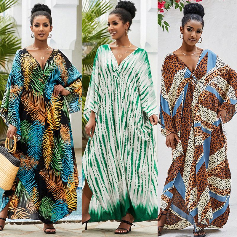 外贸新款欧美度假防晒衣棉沙滩宽松长袍比基尼罩衫泳衣外搭长裙女