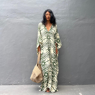 欧美新款防晒衣棉度假沙滩防晒宽松大码长袍比基尼外罩衫连衣裙女