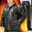 大码 加绒加厚皮衣冬季 工作服套装 宽松保暖防风皮裤 皮棉衣棉袄 男士