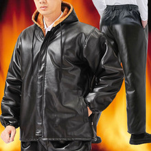 加绒加厚皮衣冬季男士宽松保暖防风皮裤工作服套装大码皮棉衣棉袄