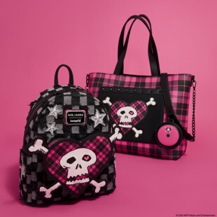 代购Loungefly艾薇儿·拉维尼Logo迷你背包日常通勤黑粉格纹包