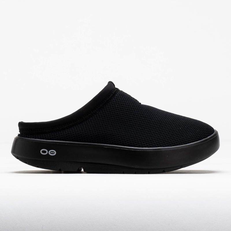 代购Oofos女士拖鞋缓震减压易穿脱可机洗黑色网面材质轻便透气
