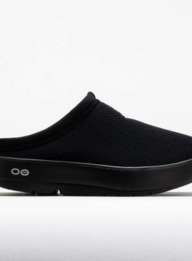 代购Oofos女士拖鞋缓震减压易穿脱可机洗黑色网面材质轻便透气