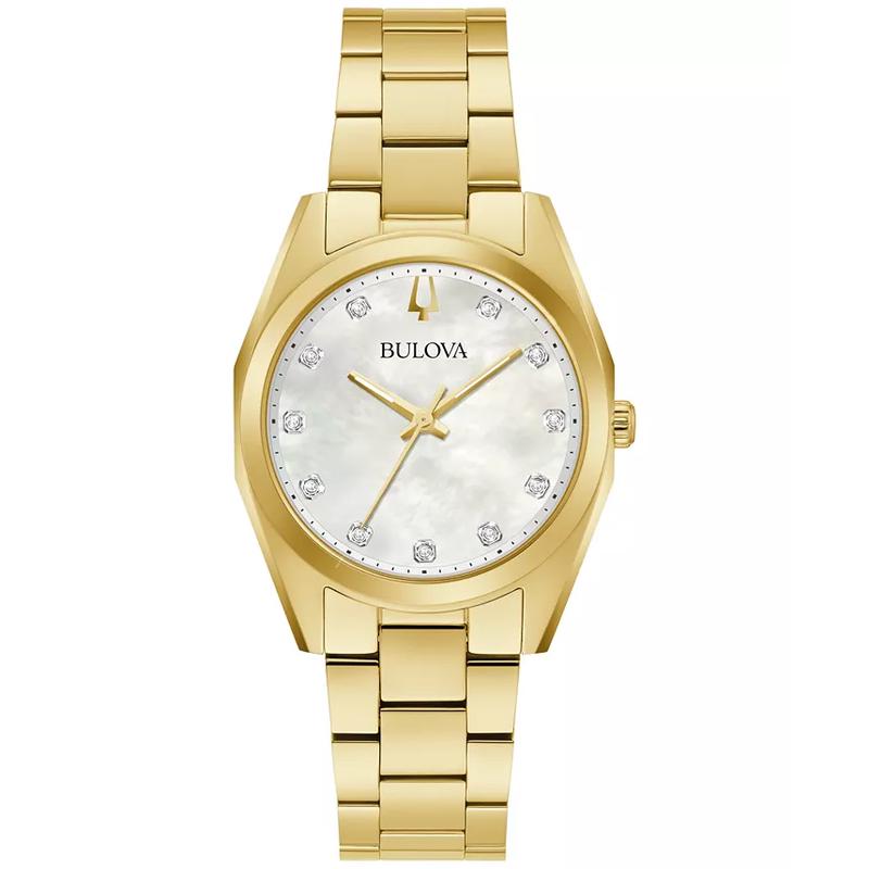 BULOVA/宝路华女士石英防水mm白盘钻石镶饰金 tone钢表带手表