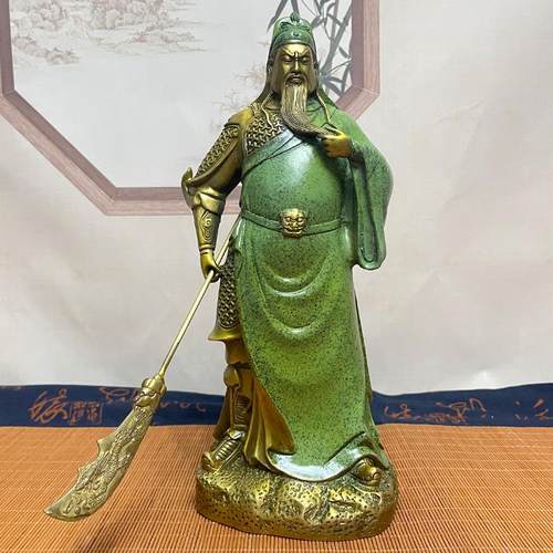 纯铜绿袍关公神像武圣铜像摆件招财黄铜武财神关羽客厅开业关二爷