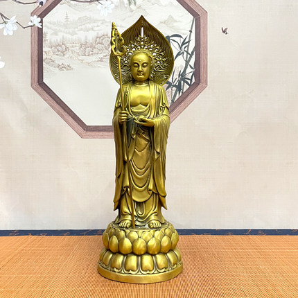 纯铜地藏王菩萨像摆件西方九华山地藏菩萨铜像家用寺庙供奉地藏像