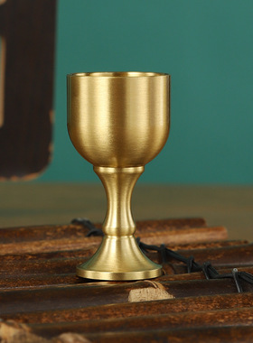 铜酒杯纯黄铜古代仿古高脚杯小酒杯上供奉财神爷杯子供佛水杯摆件