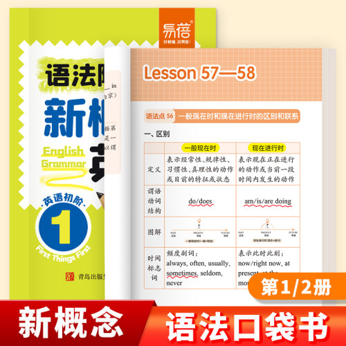 【易蓓】新概念英语1-2册语法口袋书单词短语速记音节拆分日常便携随时学习单词碎片时间记忆单词背诵神器手册