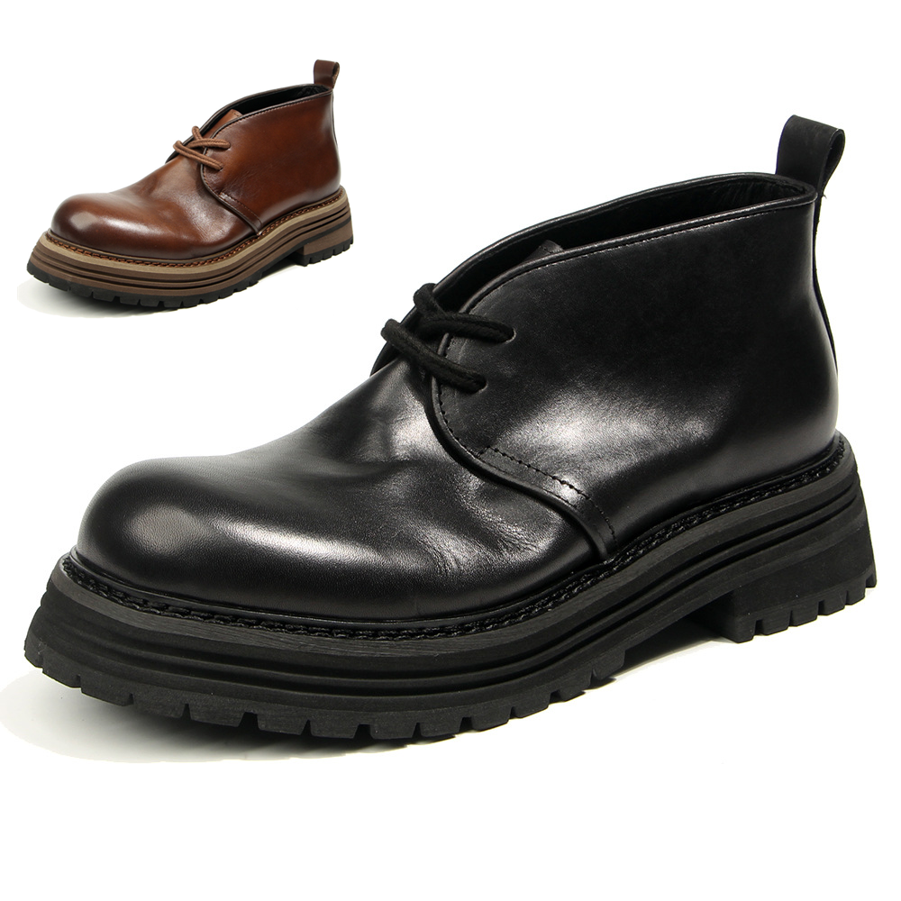 男士青春潮流高级感牛皮擦色短靴