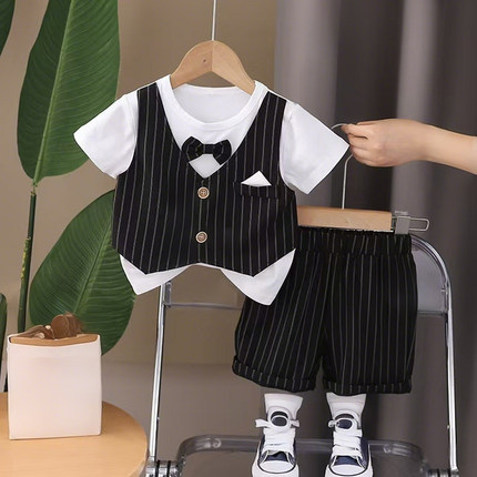 小男童西装夏宝宝1周岁宴礼服春秋2抓周衣服婴幼儿童生日绅士套装
