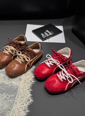 ins风红色德训鞋2026春内增高真皮时尚休闲板鞋双鞋带青年女鞋潮