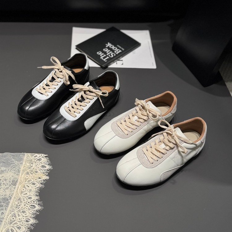 ins风拼色德训鞋女2026春真皮时尚休闲鞋低跟阿甘鞋青年豆豆女鞋,女鞋,德训鞋,淘宝优惠券,粉丝福利购,淘宝优惠卷