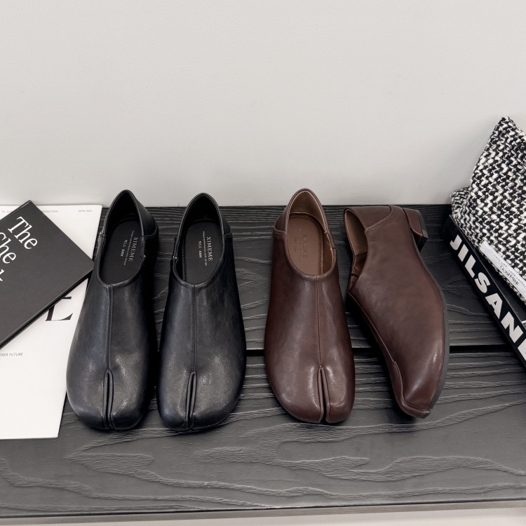 欧美一脚蹬深口分趾单鞋