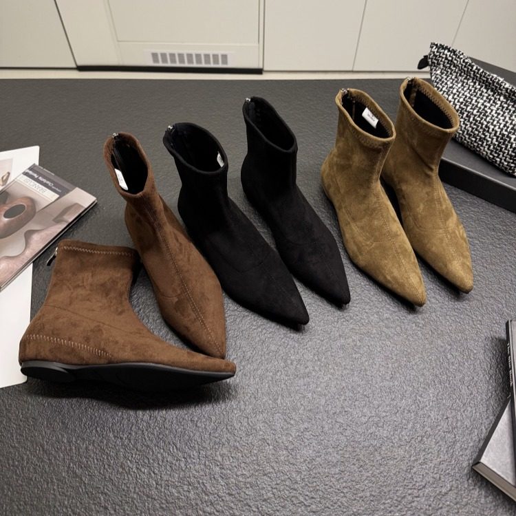 法式绒面尖头短靴女2025秋后拉链瘦瘦靴内增高缝线袜靴时装靴子潮,女鞋,弹力靴/袜靴,淘宝优惠券,粉丝福利购,淘宝优惠卷