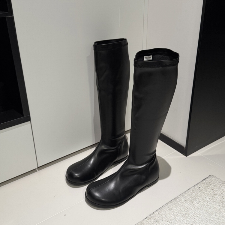 很好看~低跟圆头瘦腿高筒靴