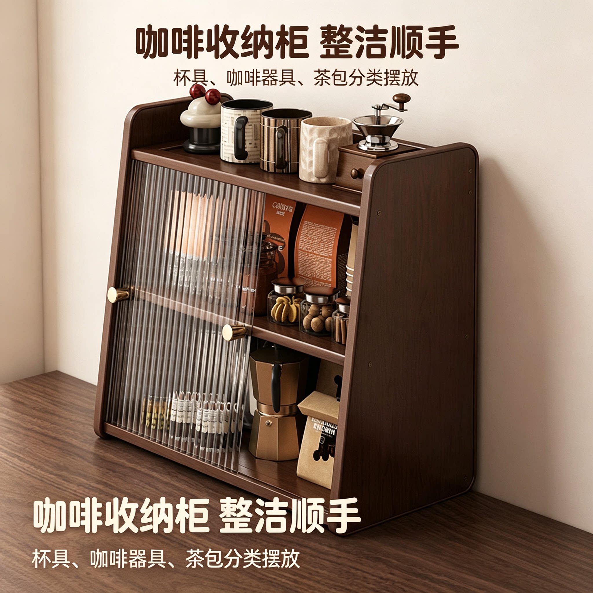 复古桌面咖啡收纳柜长虹亚克力门杯架茶具置物柜防尘展示柜