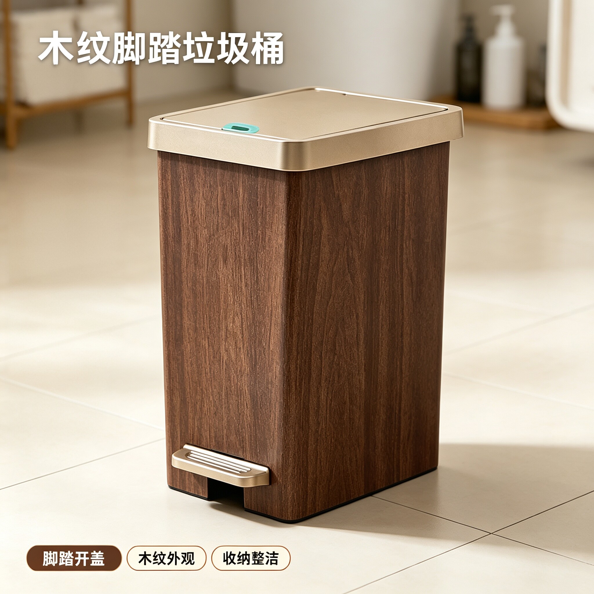 木纹家用垃圾桶脚踏带盖防臭客厅卧室卫生间大容量复古质感垃圾筒