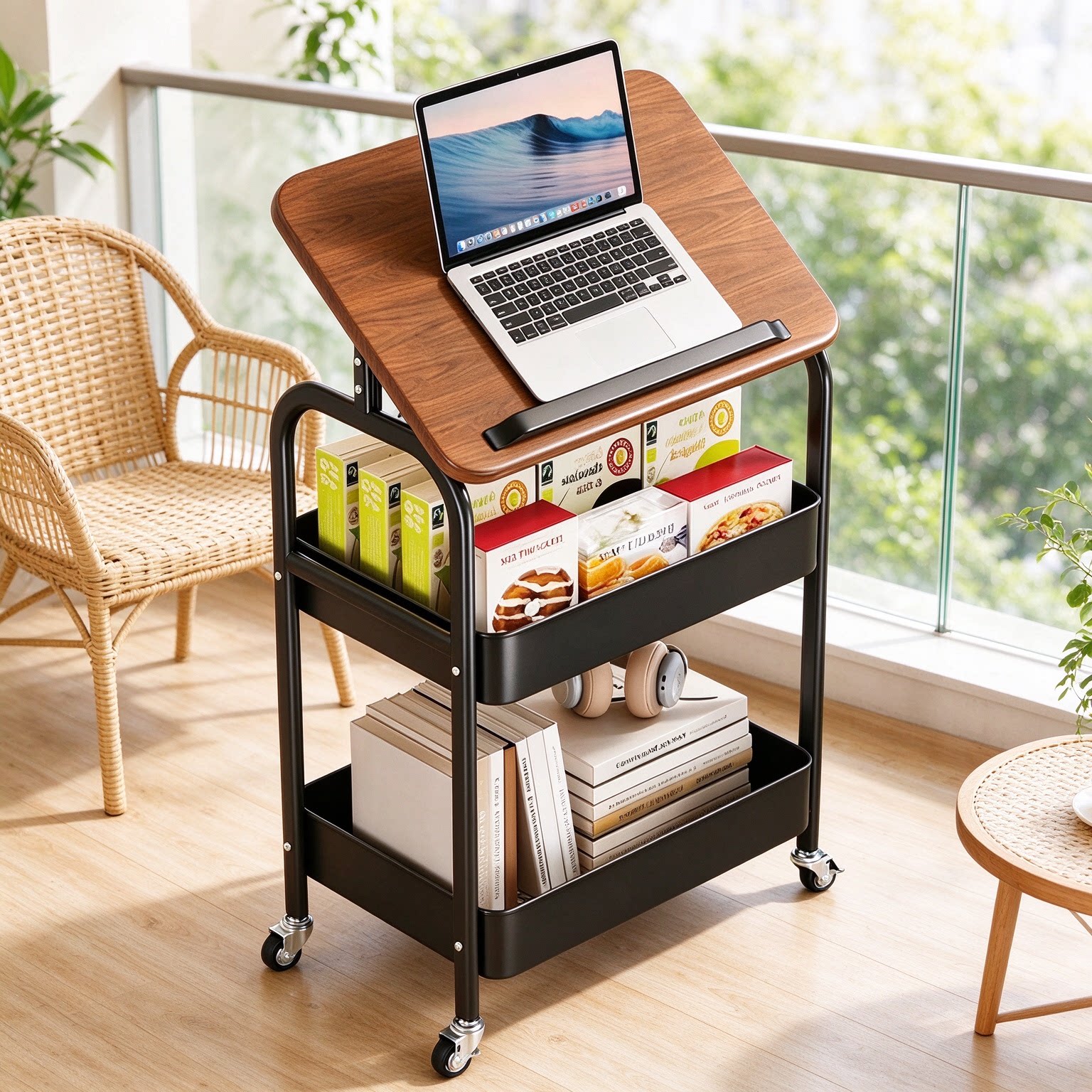 中古可折叠边几置物架家用落地移动零食小推车客厅卧室置物收纳架