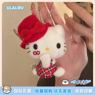 日本ULALOV 红色礼帽哈喽kitty包包挂件可爱毛绒玩偶挂饰配饰公仔