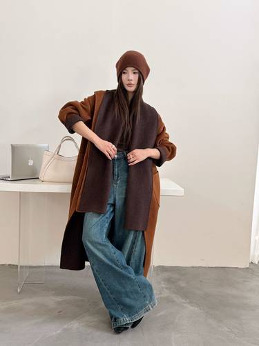 【源头工厂店】新款双面羊绒大衣女中长款大围巾披肩羊毛呢大衣