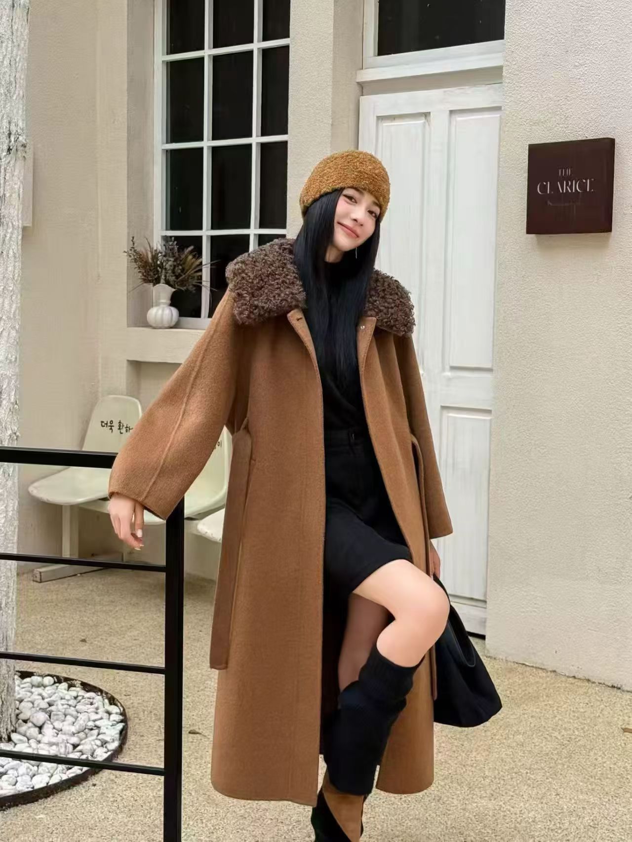 【流行新款】秋冬新款双面羊绒大衣女中长款羊毛呢子外套大衣