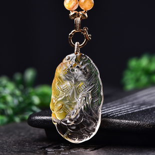 新款现货天然黄胶花九尾狐吊坠手工精雕精致立体胶花水晶狐狸项链