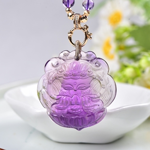 天然紫水晶九尾狐小吊坠精致立体可爱手工精雕紫晶原创如意锁狐狸