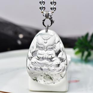 新款现货天然绿幽灵九尾狐吊坠手工雕刻立体可爱净体水晶狐狸