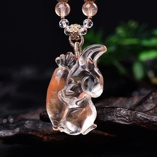 新款现货天然红兔毛兔毛吊坠精致立体双面可爱胡萝卜生肖兔子项链