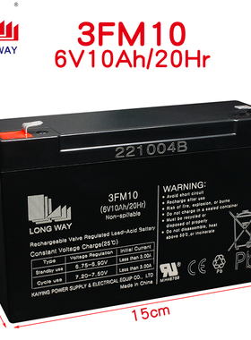 LONGWAY龙威儿童电动车电池6V10ah3FM10地磅吊秤电瓶摩托车大容量