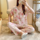 家居服人造棉 2025年新款 荷叶边防凸点免穿胸垫短袖 长裤 棉绸女套装