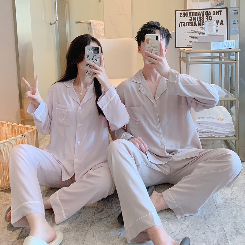 情侣睡衣女春秋季2024袖薄款男士纯棉绸人造棉家居服两件套装可外